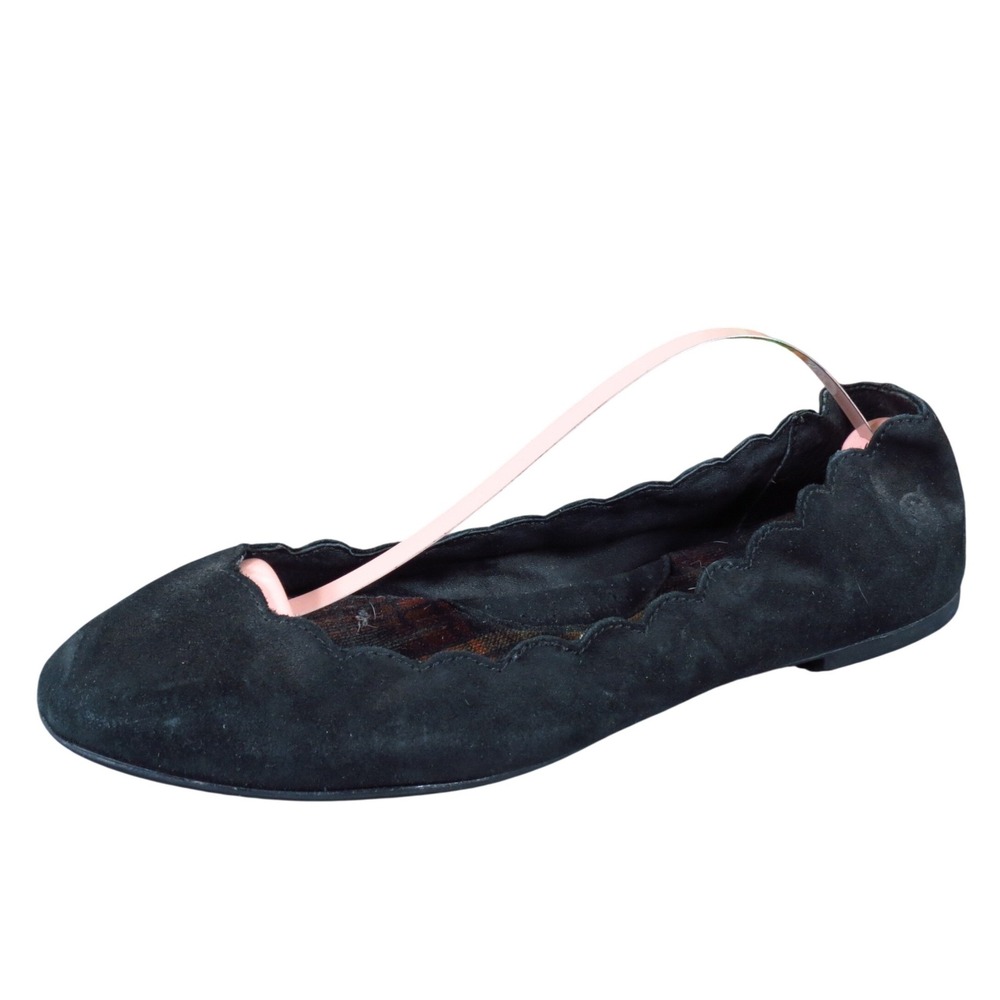 Born Allie Womens Ballet Flats Size 8.5 Black Suede Scalloped Slip-On Casual